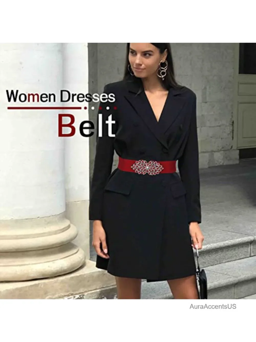 Rhinestone Stretch Wide Waist Belt with Crystal Buckle Dressy